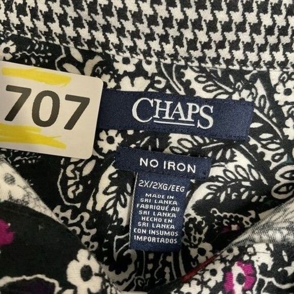 Chaps Black/White Multi Paisley Print No Iron Button Up Shirt Women Size 2X - Picture 4 of 10